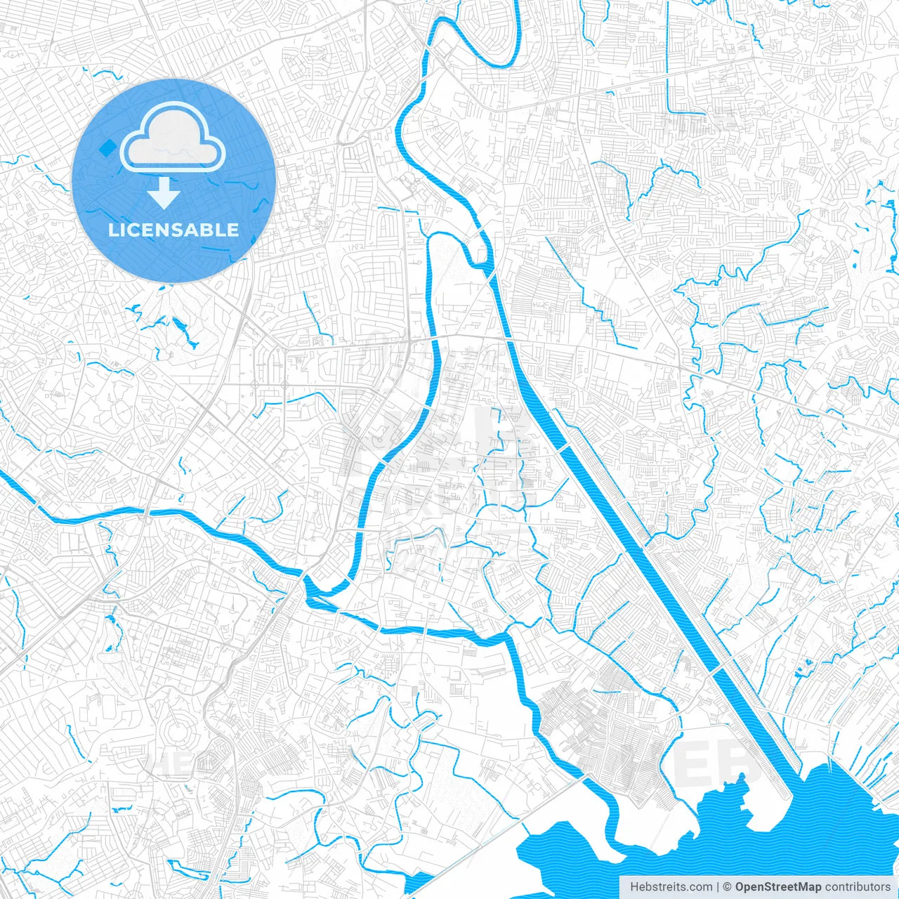 Pasig, Philippines PDF vector map with water in focus