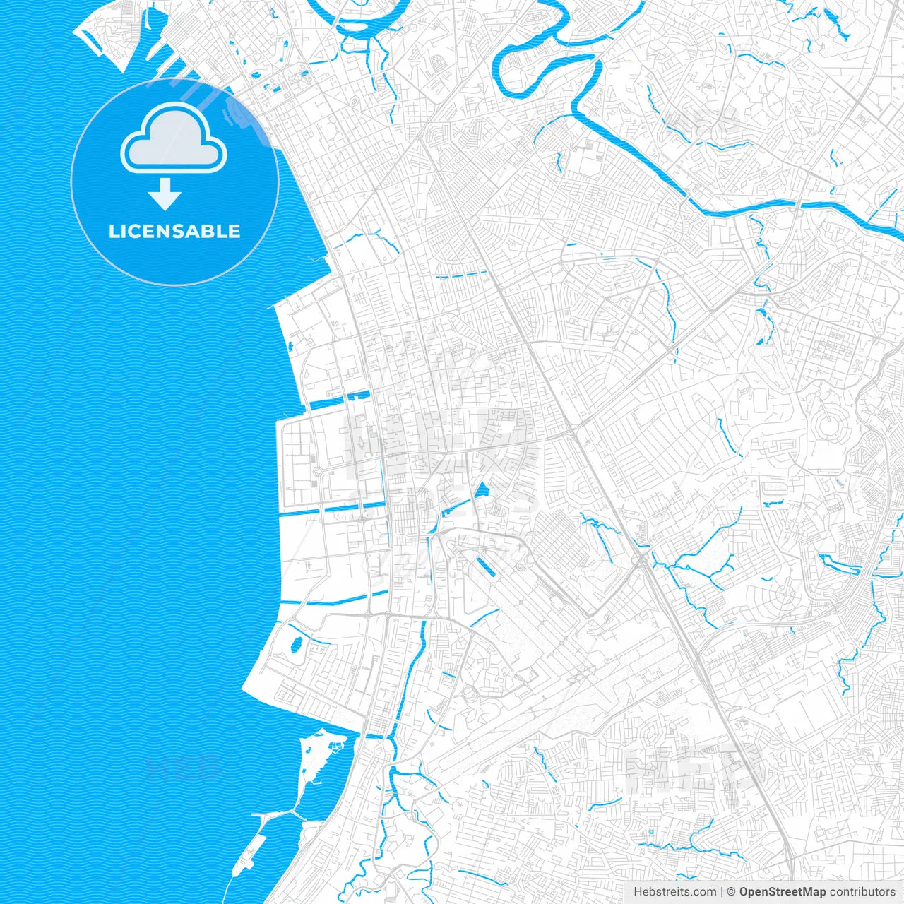 Pasay, Philippines PDF vector map with water in focus