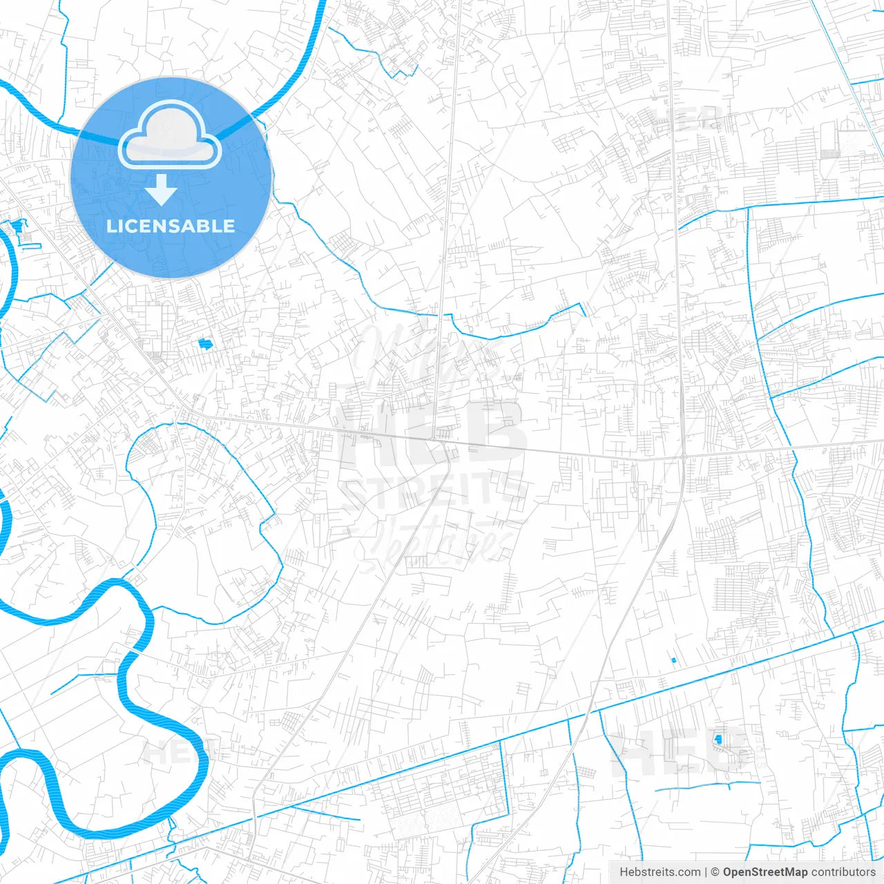Om Noi, Thailand PDF vector map with water in focus