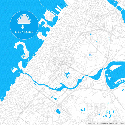 Dubai  , United Arab Emirates PDF vector map with water in focus