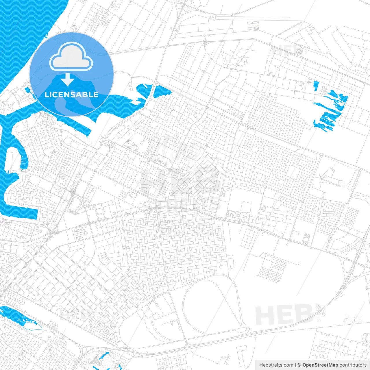 Ajman  , United Arab Emirates PDF vector map with water in focus