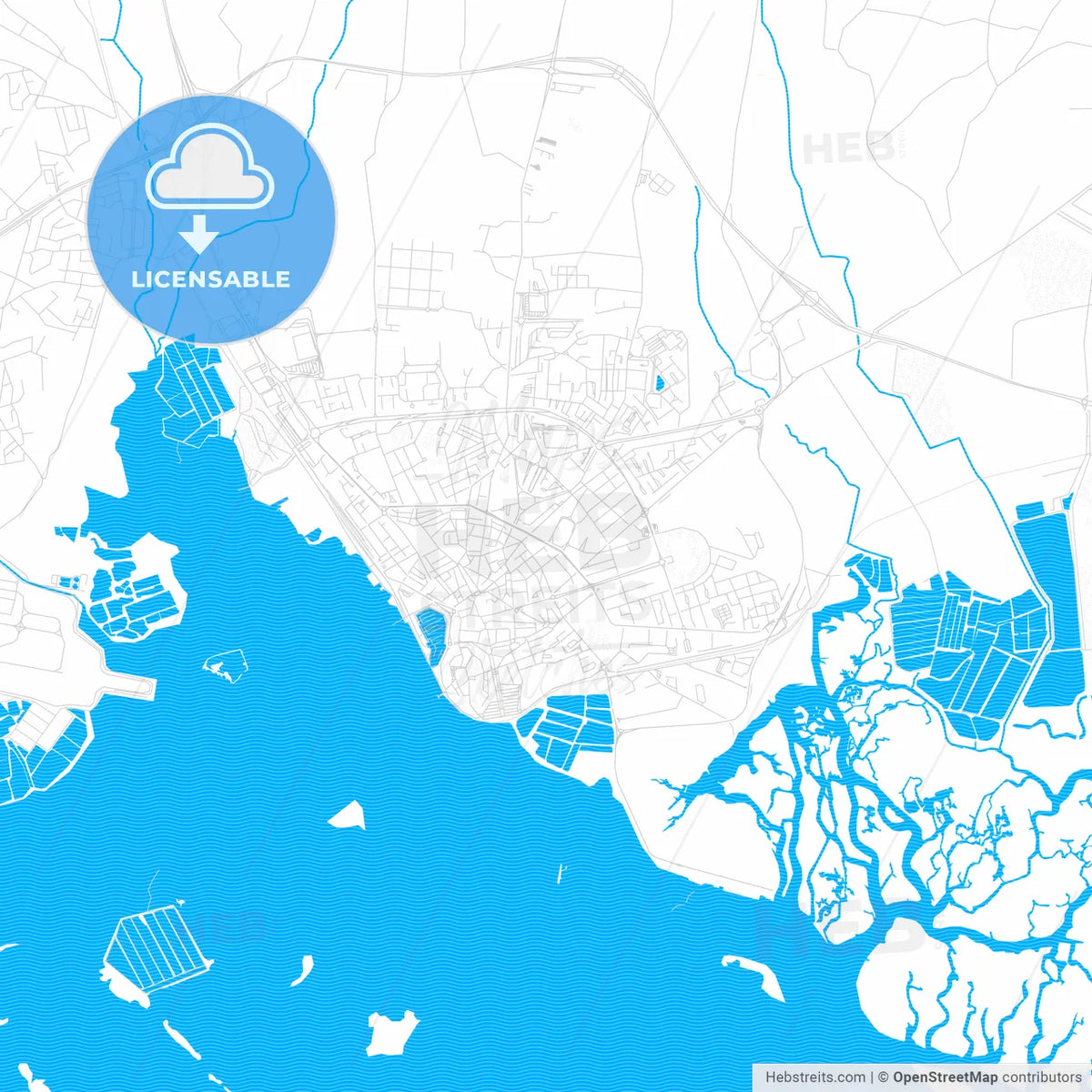 Faro, Portugal PDF vector map with water in focus