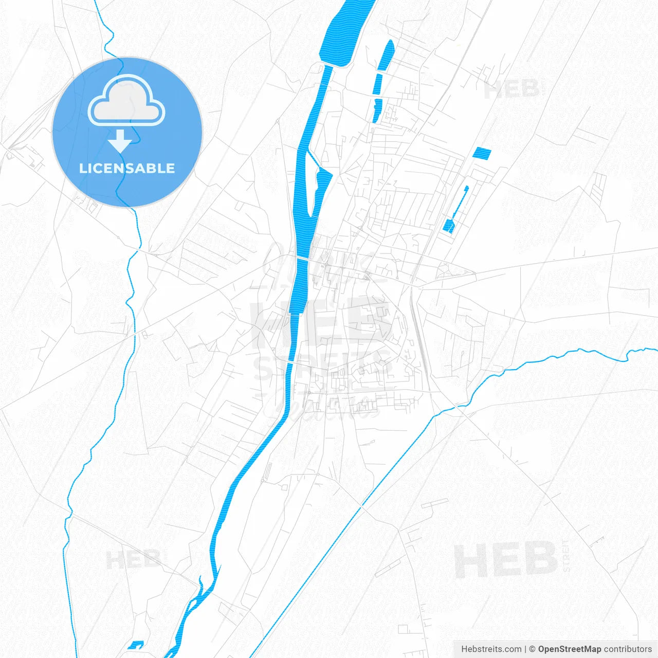 Târgu Jiu, Romania PDF vector map with water in focus