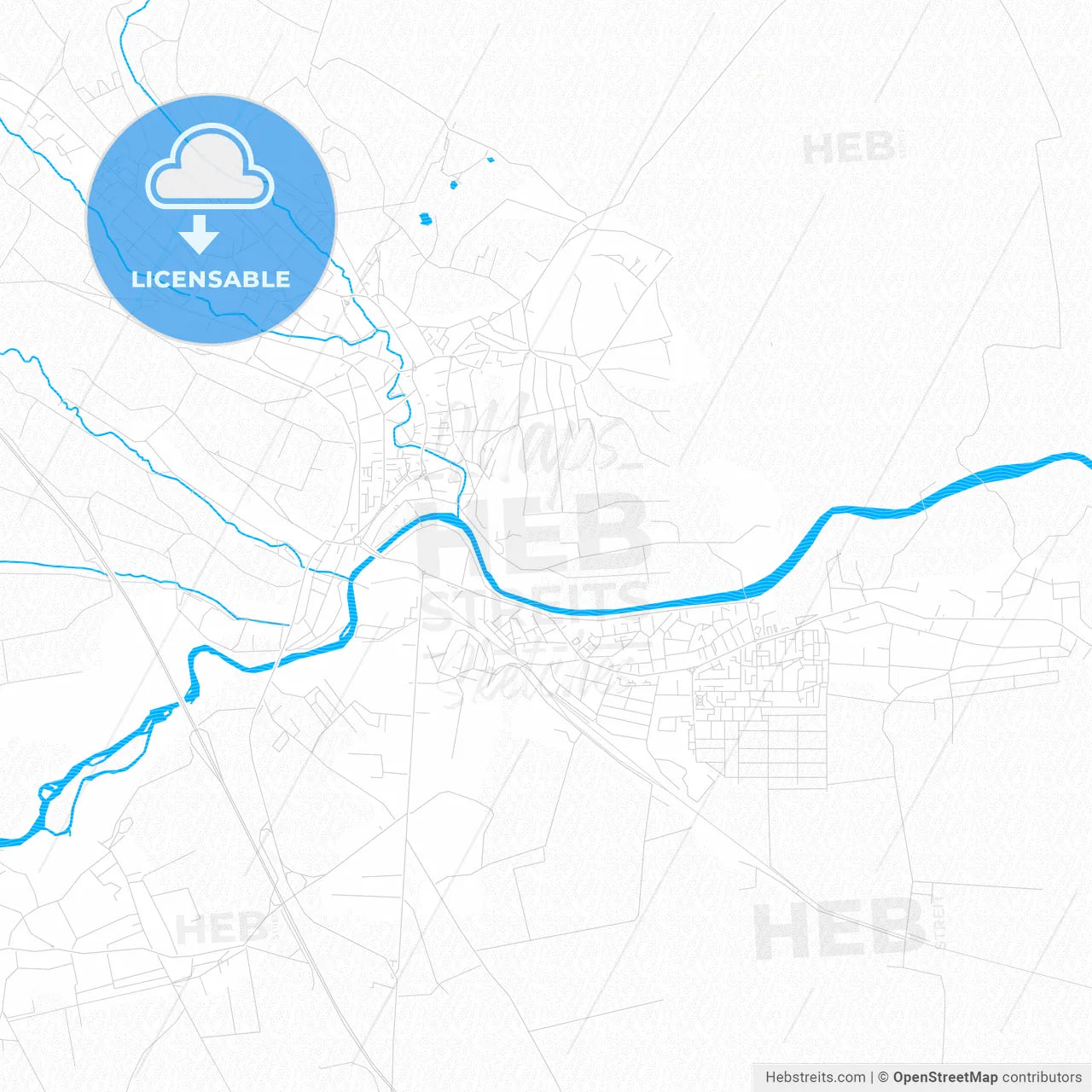 Turda, Romania PDF vector map with water in focus
