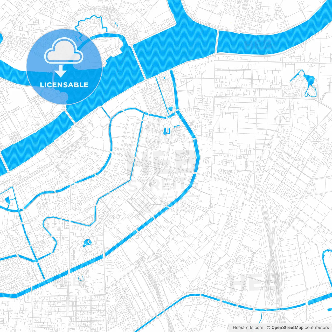 Saint Petersburg, Russia PDF vector map with water in focus