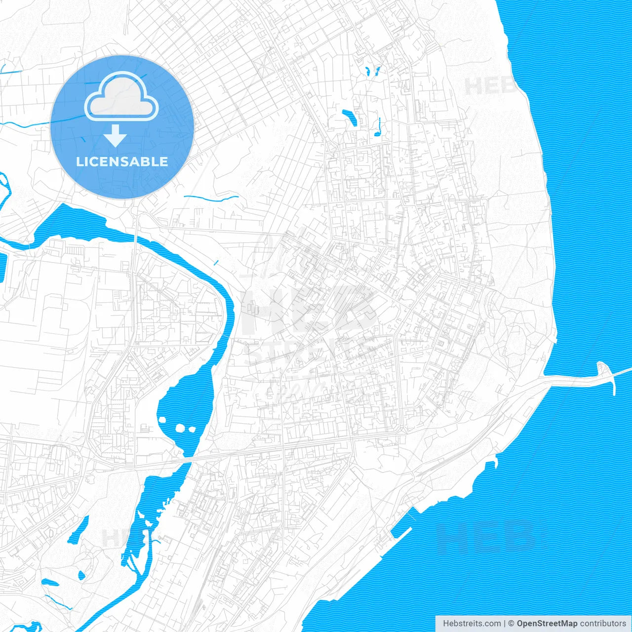 Ulyanovsk, Russia PDF vector map with water in focus