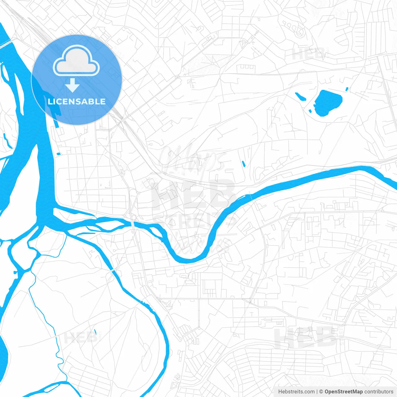 Ulan-Ude, Russia PDF vector map with water in focus