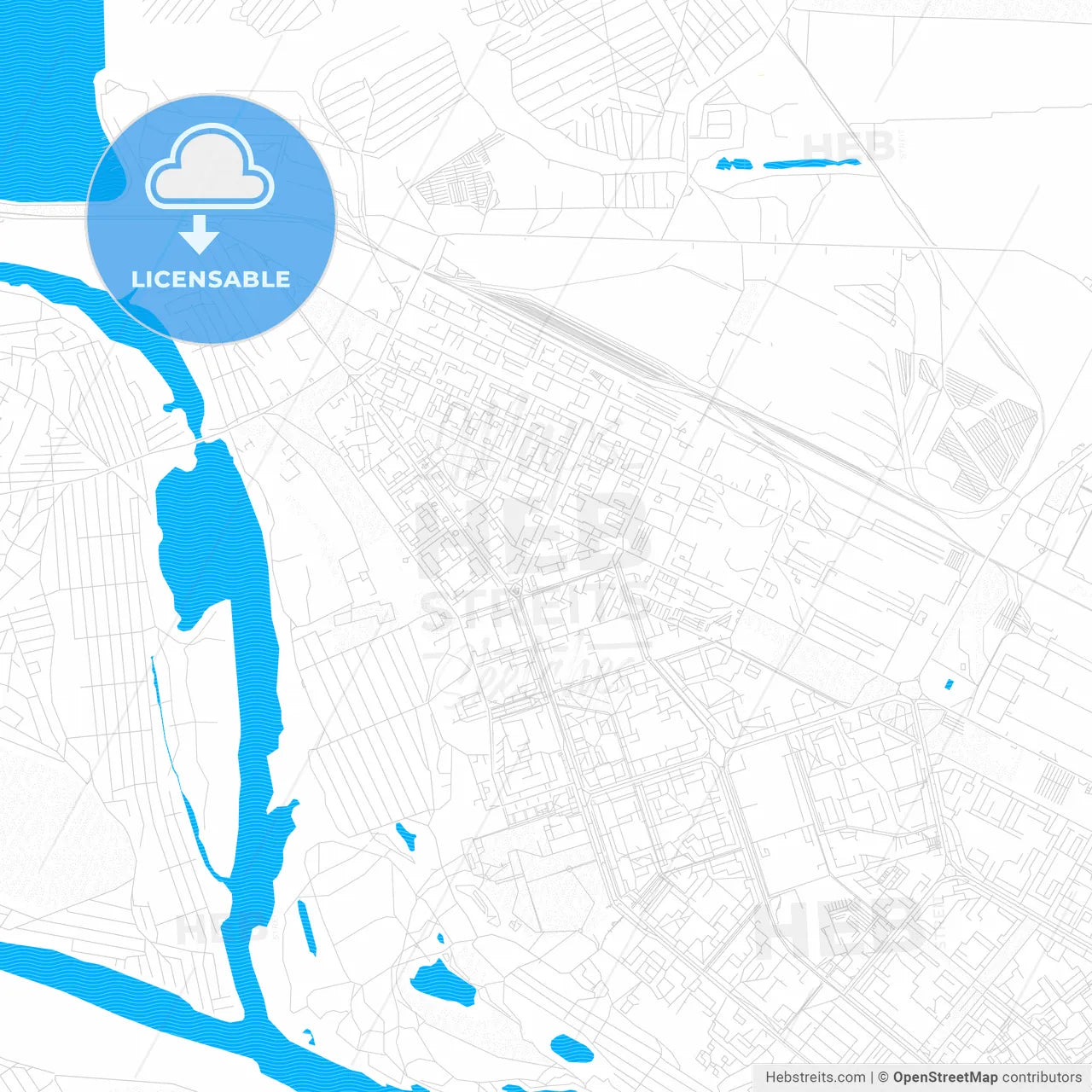 Volzhsky, Russia PDF vector map with water in focus