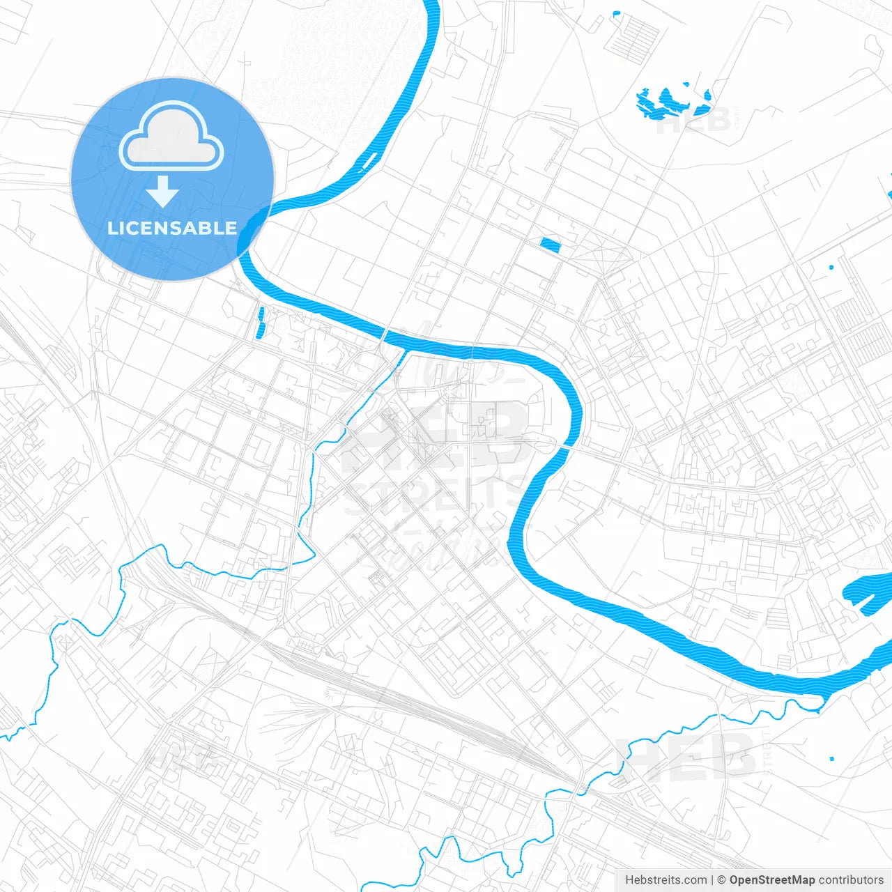 Vologda, Russia PDF vector map with water in focus