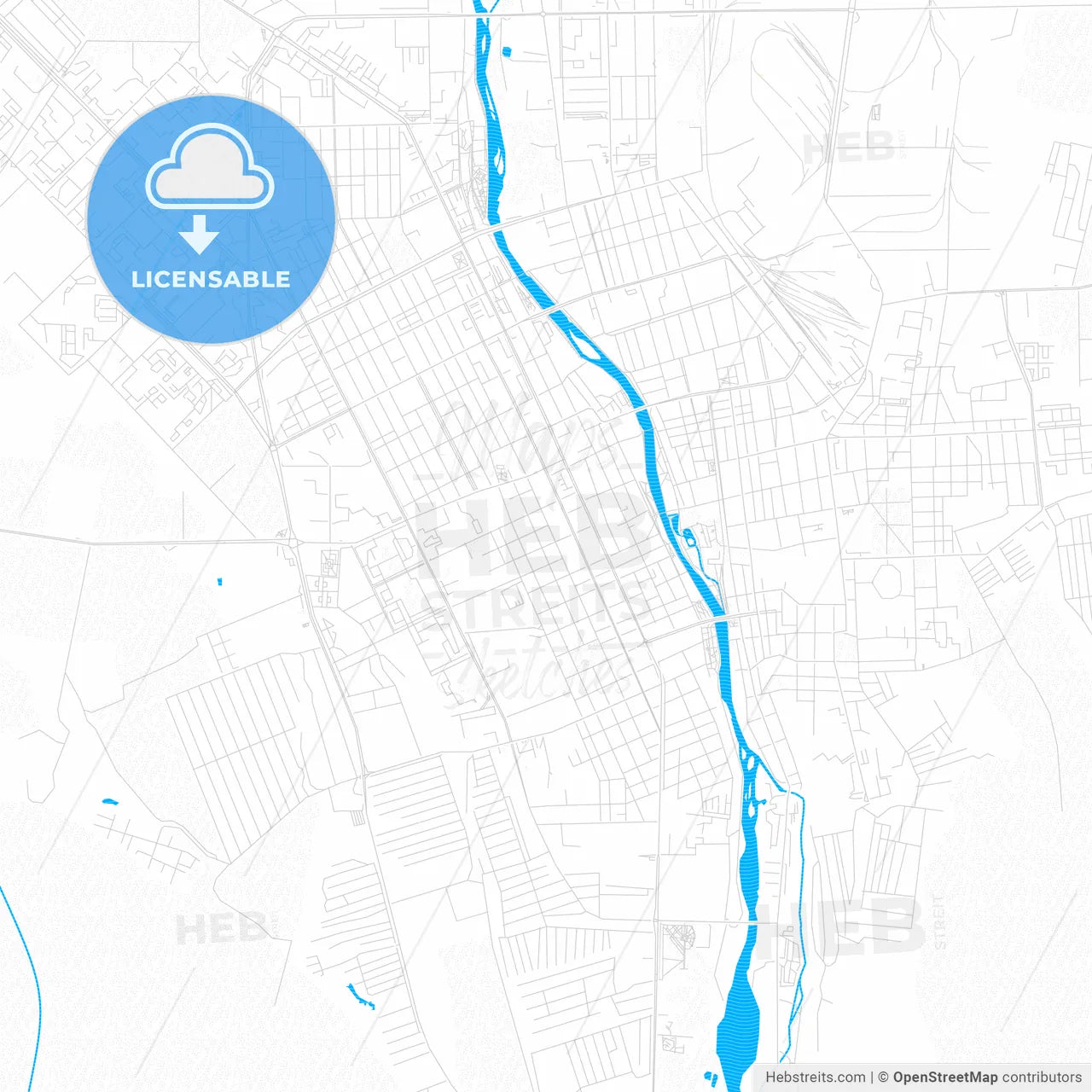 Vladikavkaz, Russia PDF vector map with water in focus