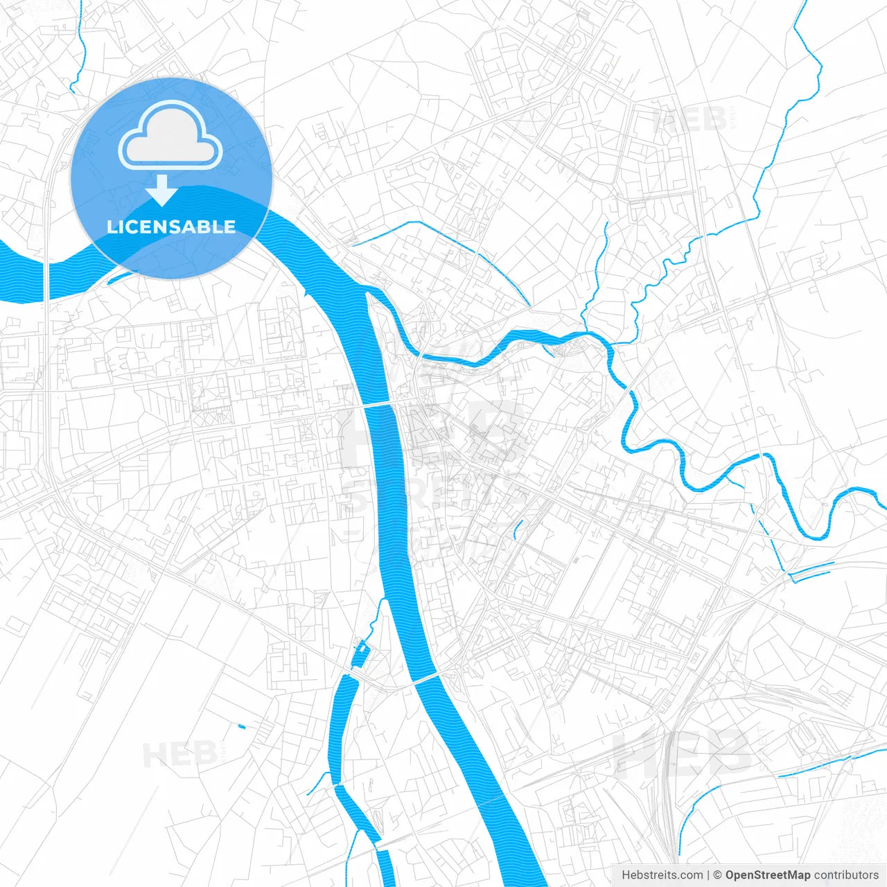 Pskov, Russia PDF vector map with water in focus