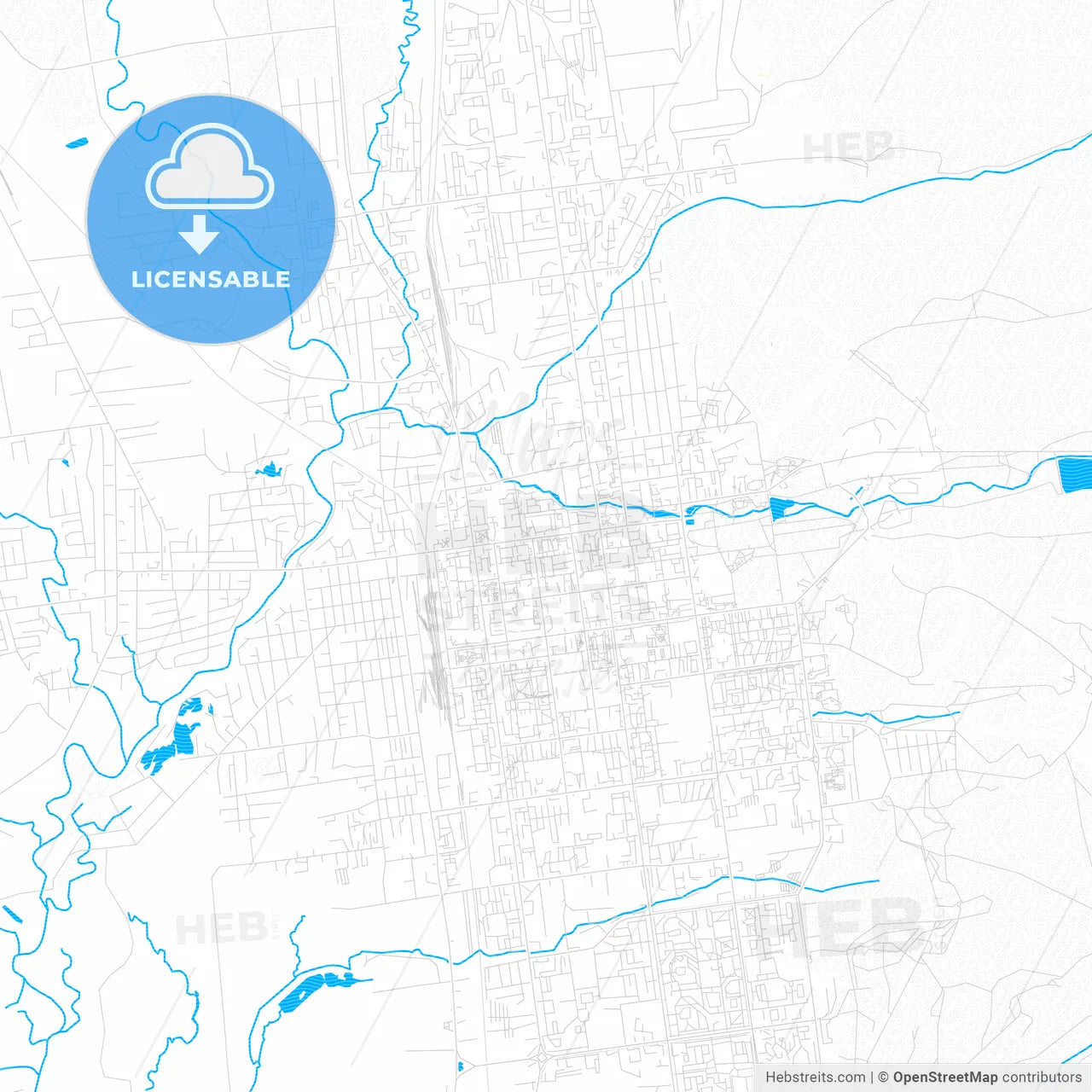 Yuzhno-Sakhalinsk, Russia PDF vector map with water in focus