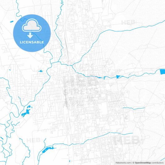 Yuzhno-Sakhalinsk, Russia PDF vector map with water in focus