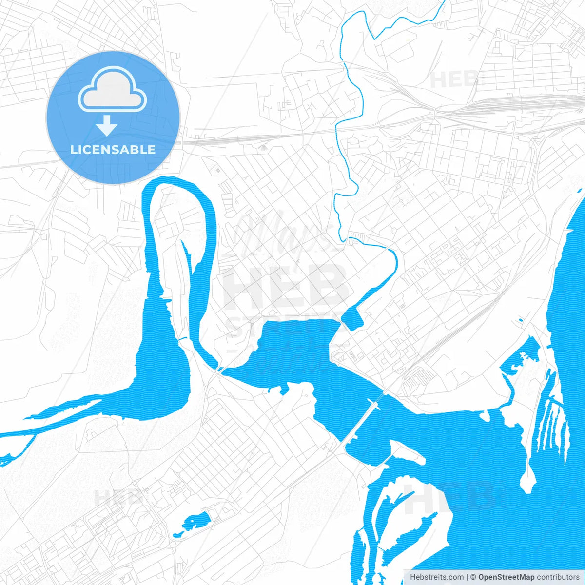 Syzran, Russia PDF vector map with water in focus