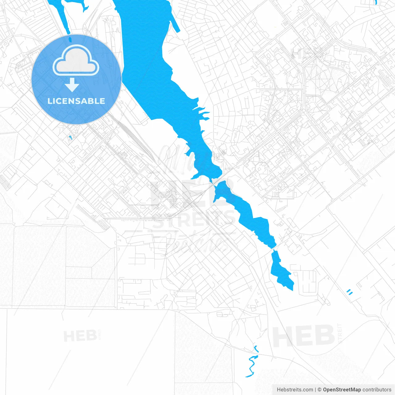 Volgodonsk, Russia PDF vector map with water in focus