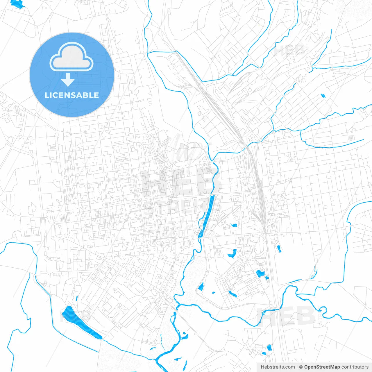 Ussuriysk, Russia PDF vector map with water in focus