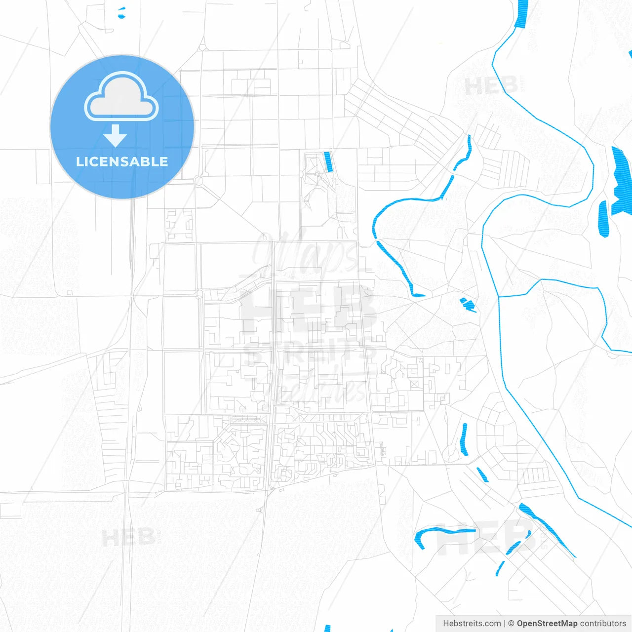 Salavat, Russia PDF vector map with water in focus