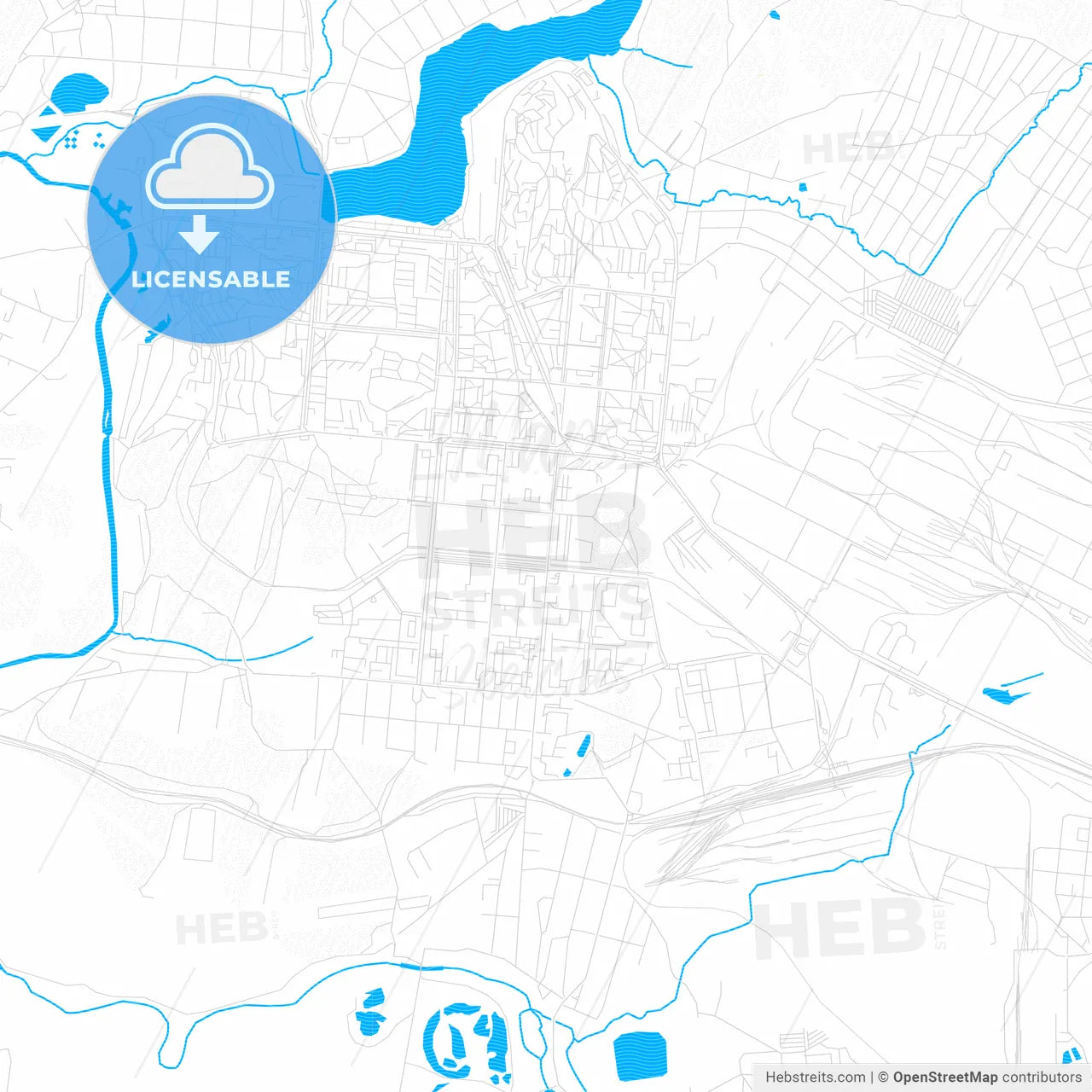Pervouralsk, Russia PDF vector map with water in focus