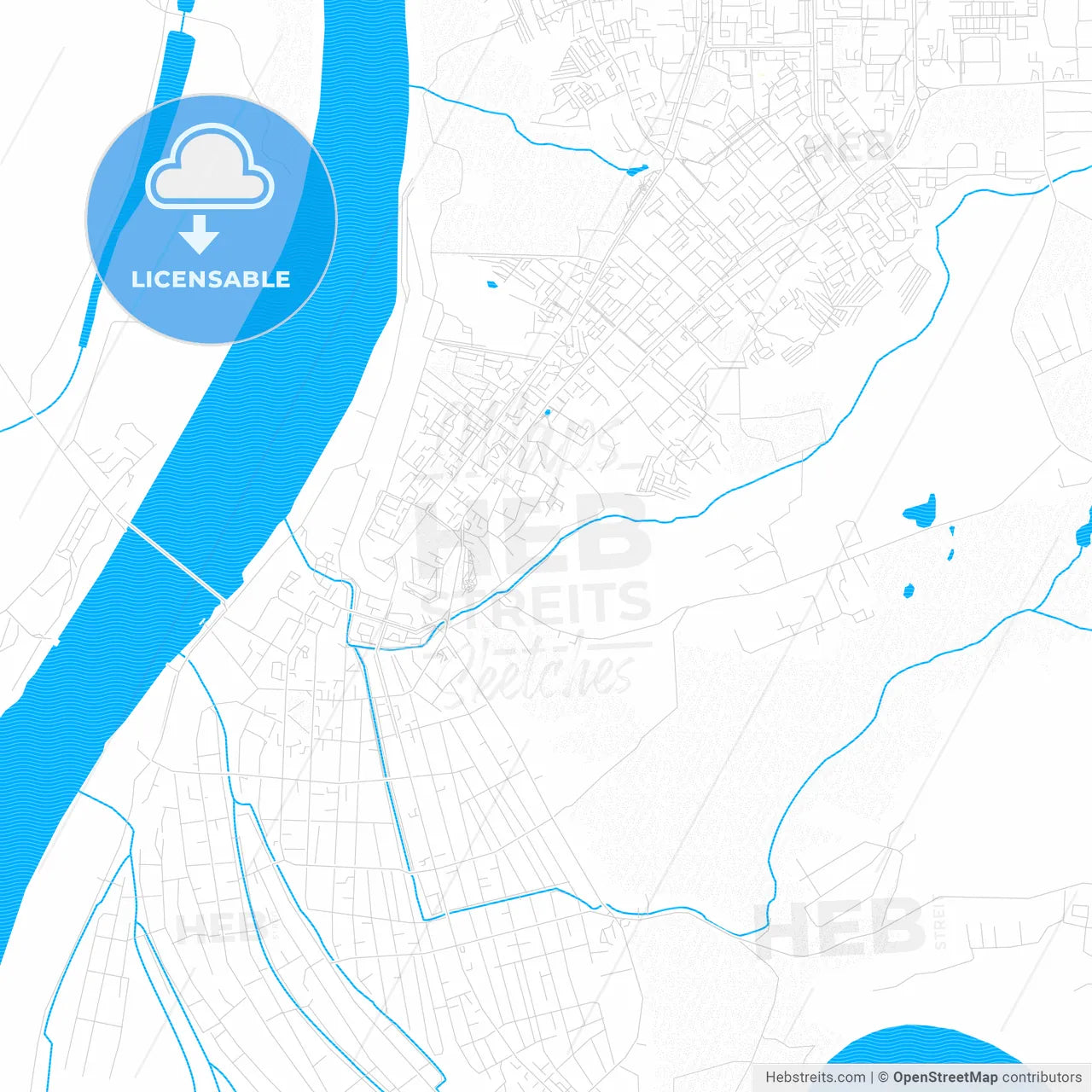 Tobolsk, Russia PDF vector map with water in focus