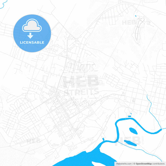 Yelabuga, Russia PDF vector map with water in focus