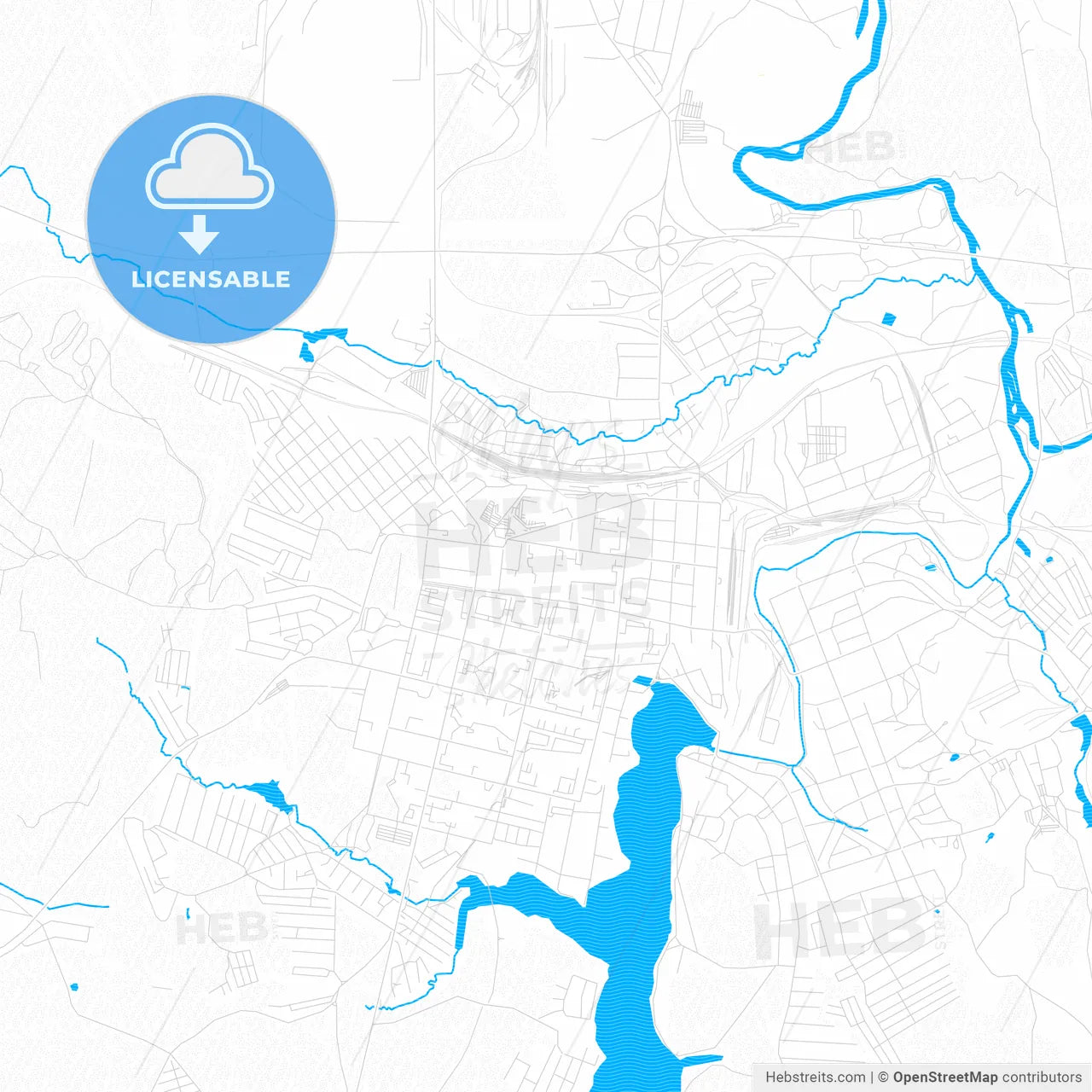 Revda, Russia PDF vector map with water in focus