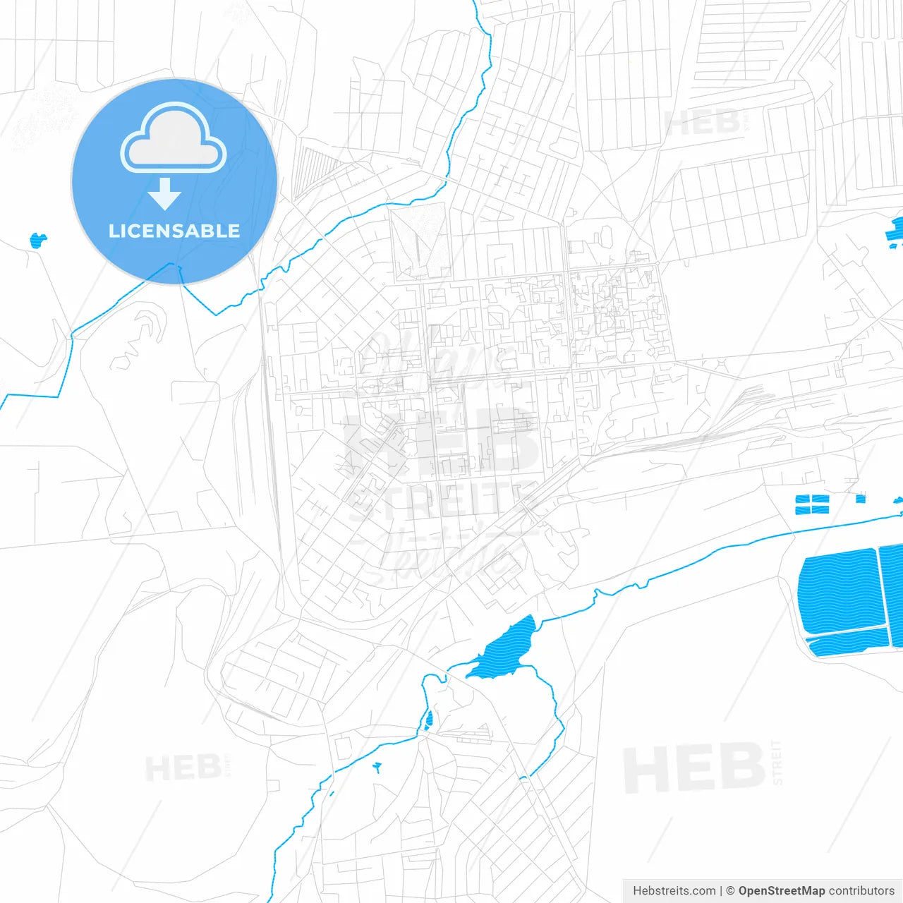 Sibay, Russia PDF vector map with water in focus