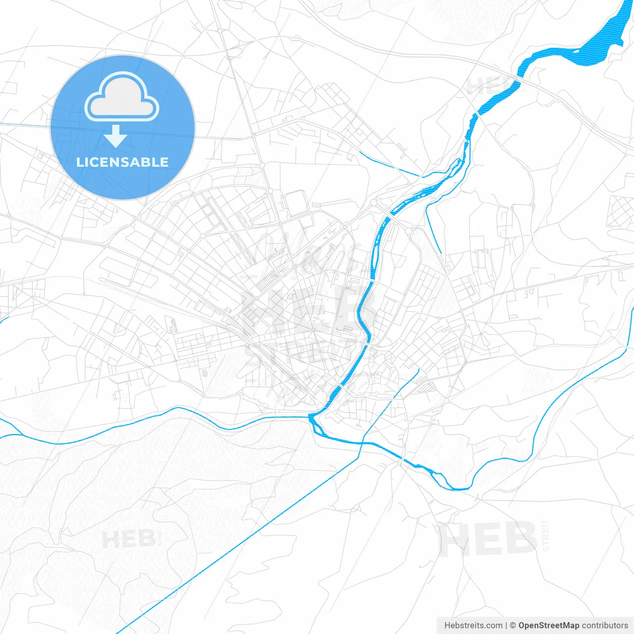 Ponferrada, Spain PDF vector map with water in focus