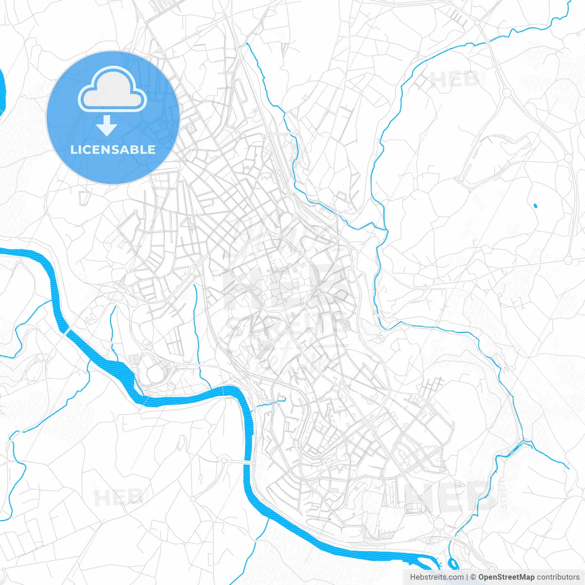 Lugo, Spain PDF vector map with water in focus