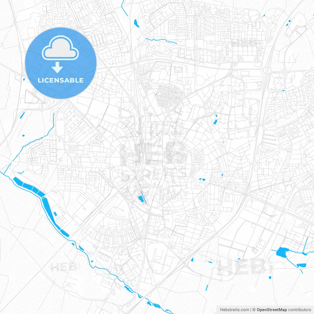 Lund, Sweden PDF vector map with water in focus