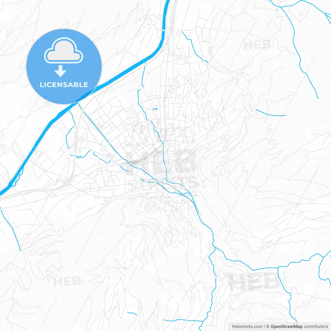 Chur, Switzerland PDF vector map with water in focus