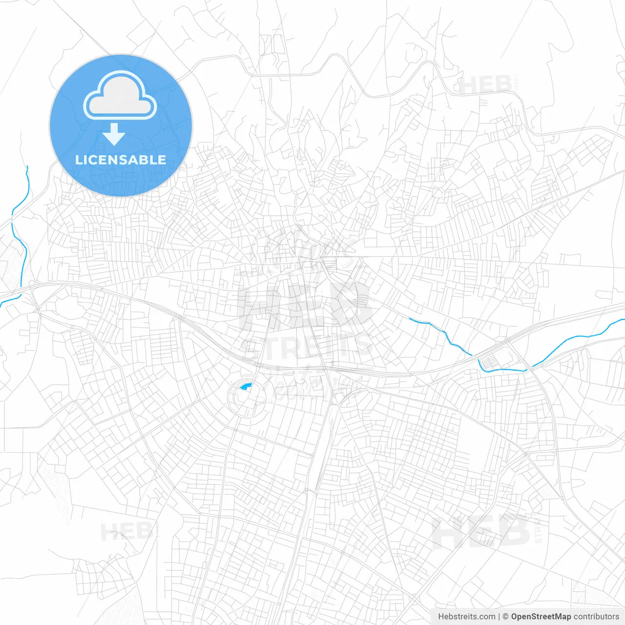 Uşak, Turkey PDF vector map with water in focus