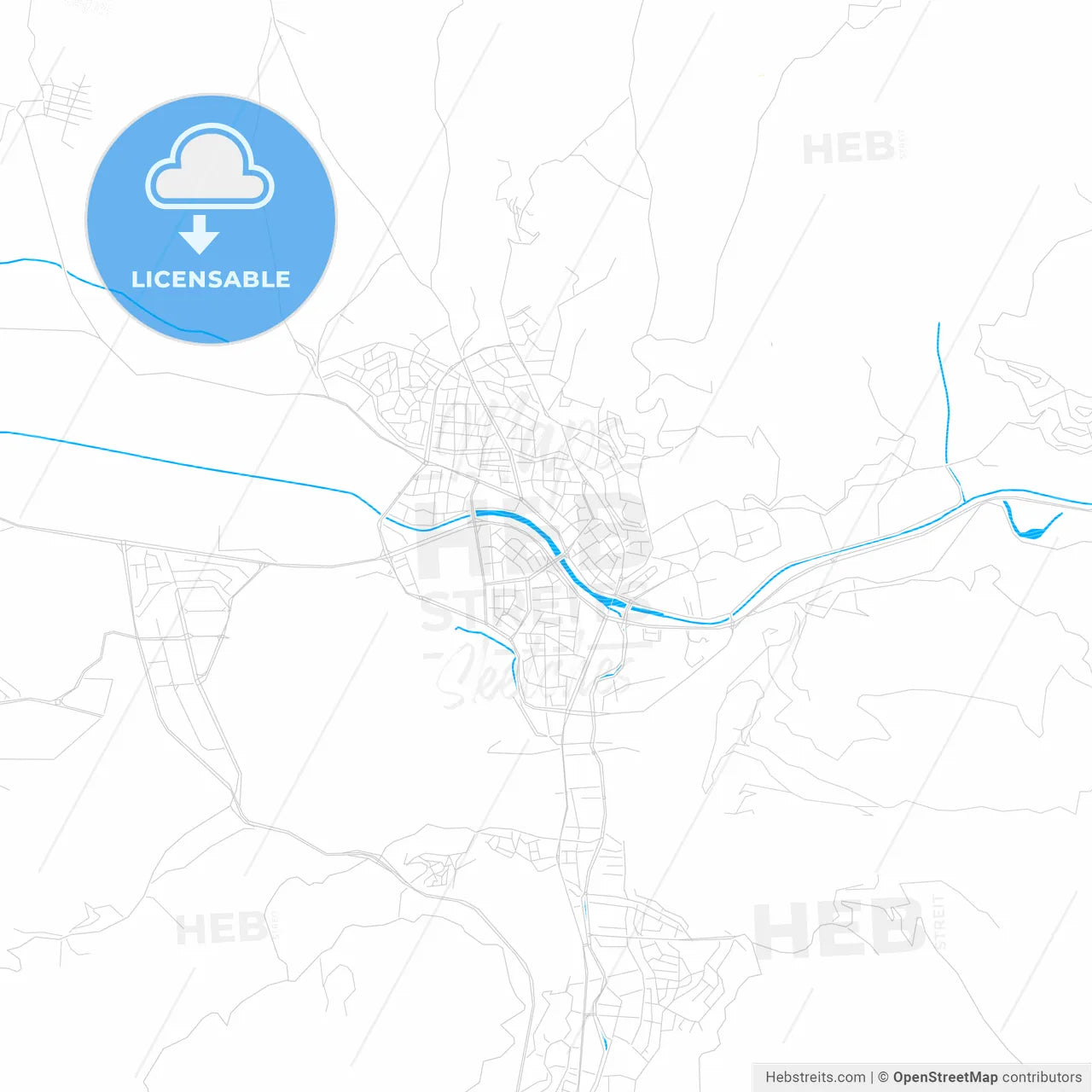 Tokat, Turkey PDF vector map with water in focus