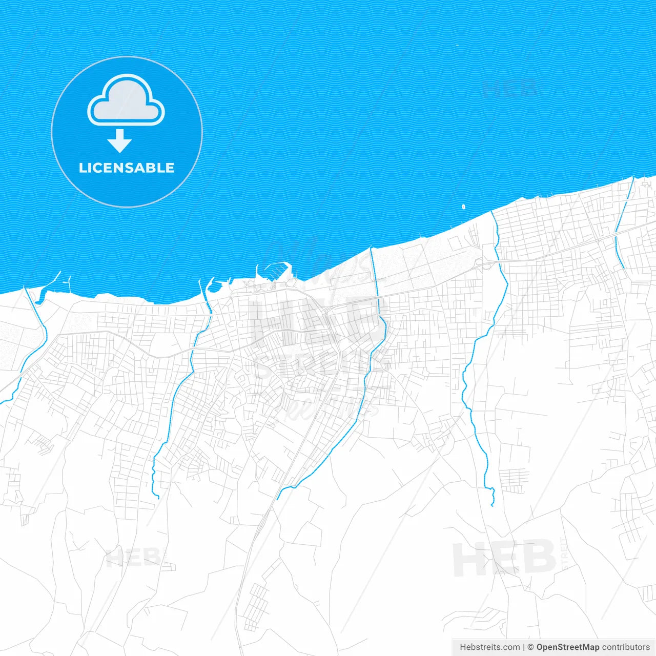 Yalova, Turkey PDF vector map with water in focus