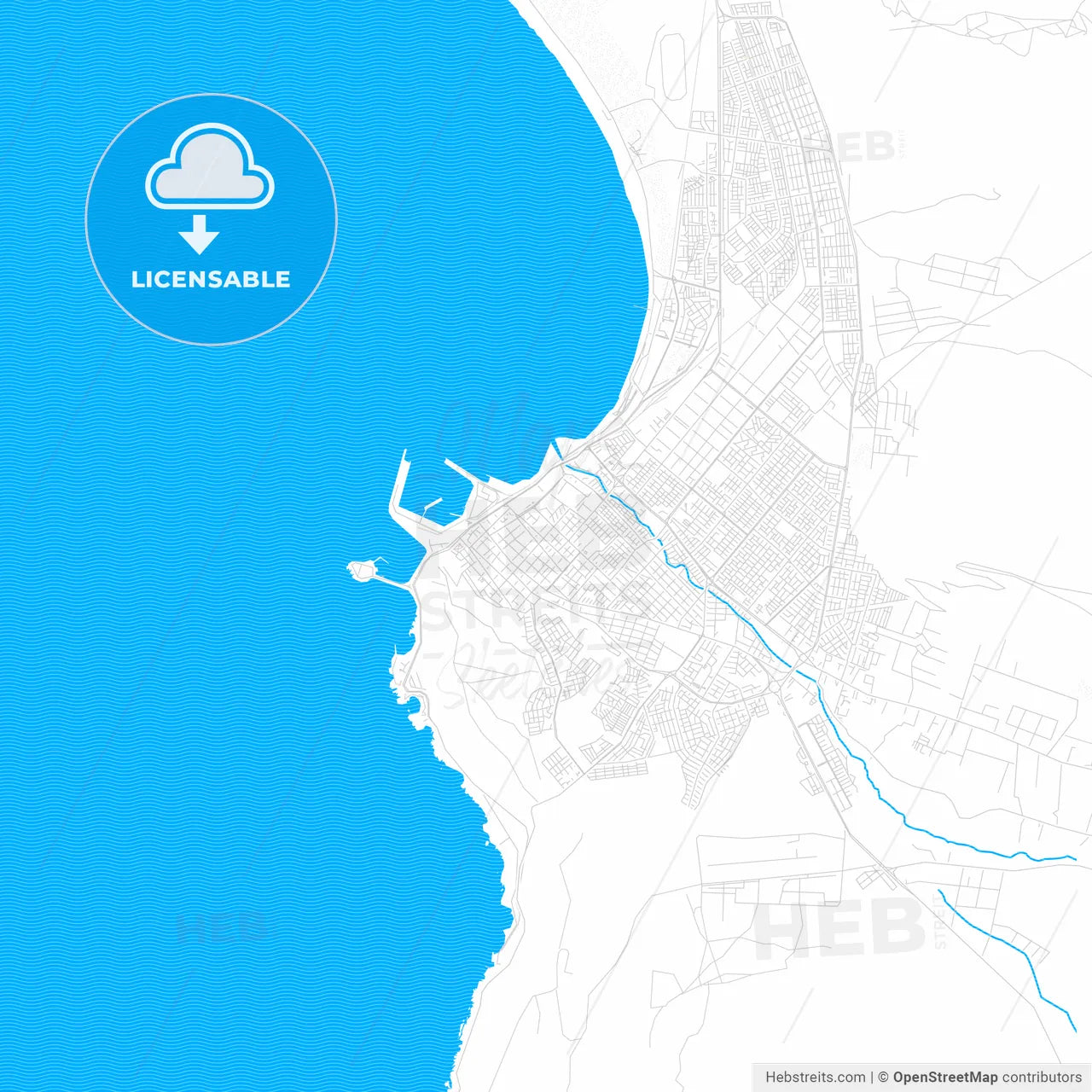 Arica, Chile PDF vector map with water in focus