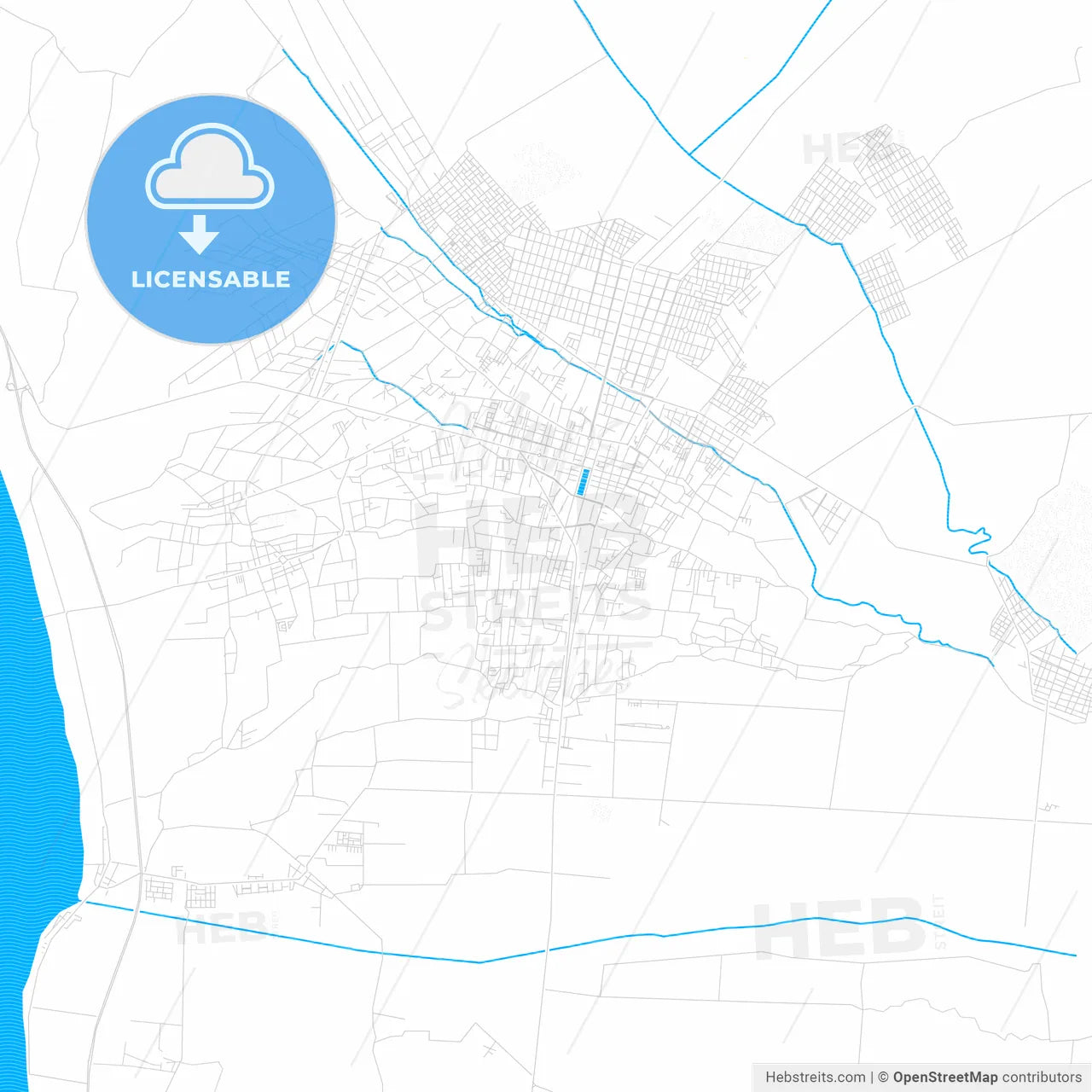 Chincha Alta, Peru PDF vector map with water in focus