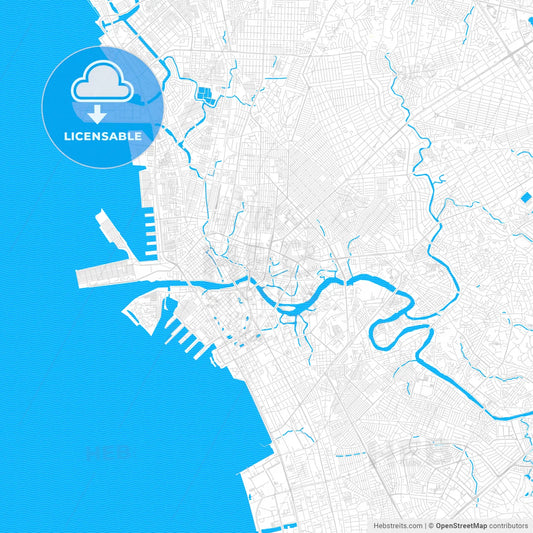Manila, Philippines PDF vector map with water in focus