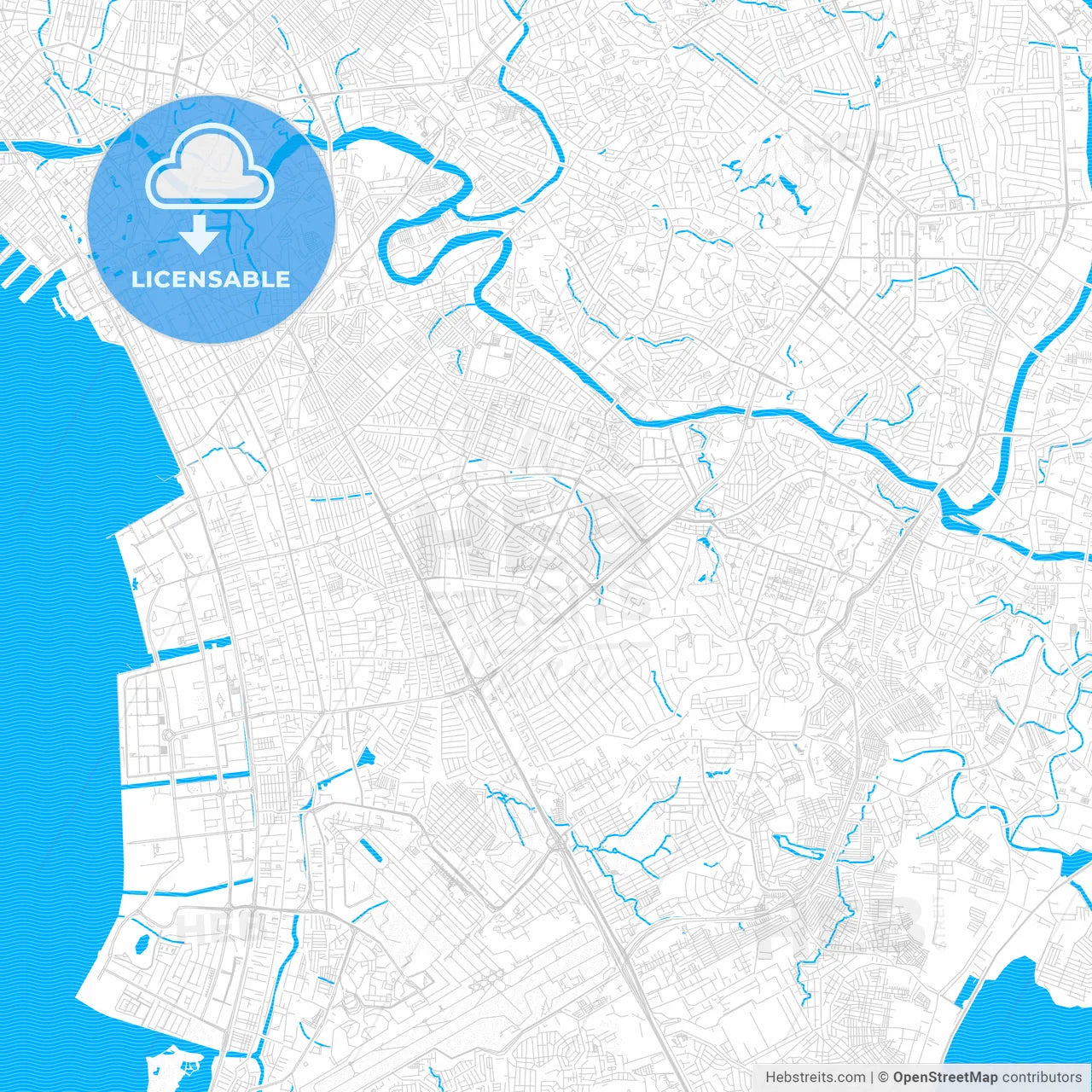 Makati, Philippines PDF vector map with water in focus