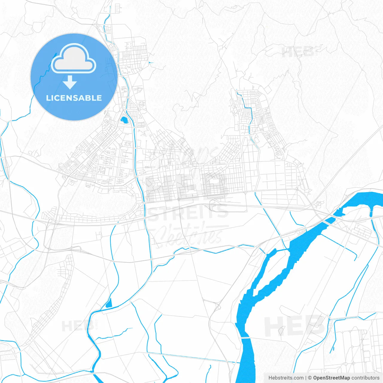 Gimhae, South Korea PDF vector map with water in focus