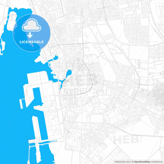 Jeddah, Saudi Arabia PDF vector map with water in focus