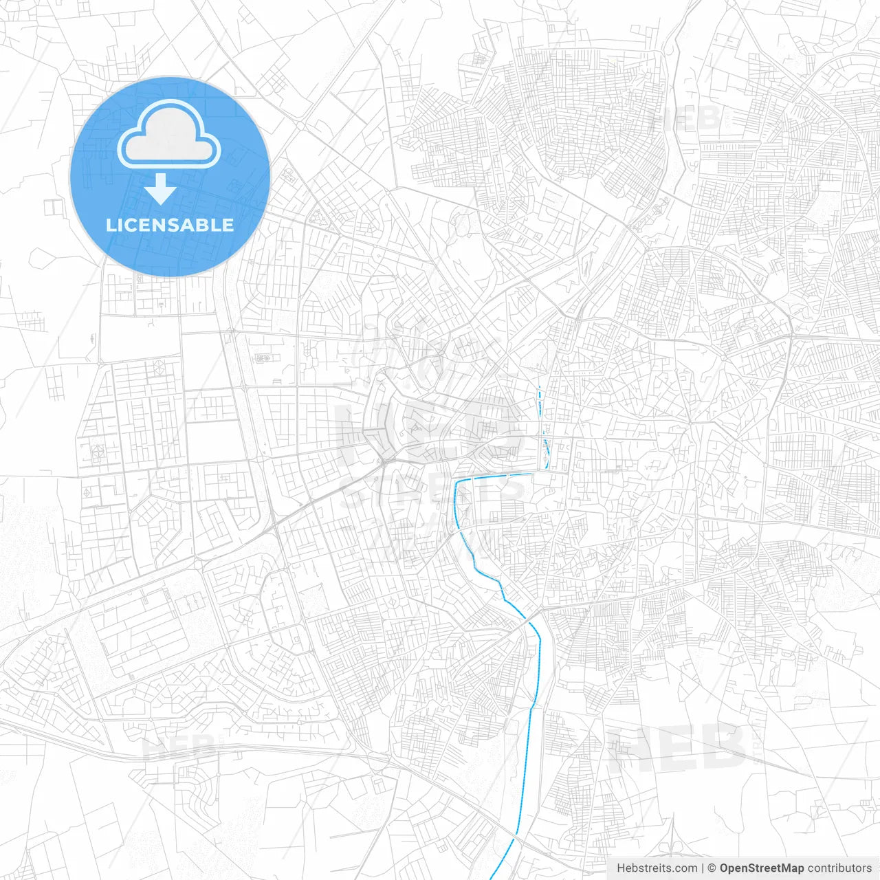 Aleppo, Syria PDF vector map with water in focus
