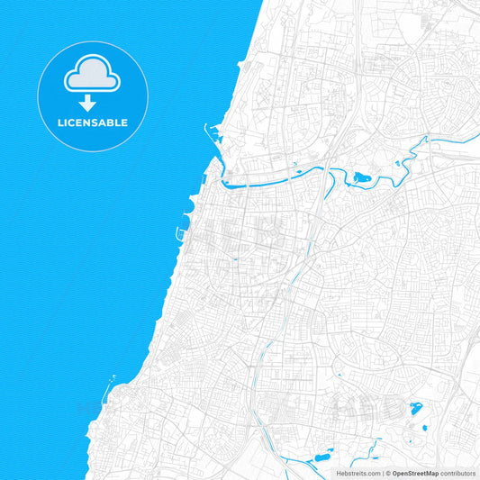 Tel Aviv-Yafo, Israel PDF vector map with water in focus