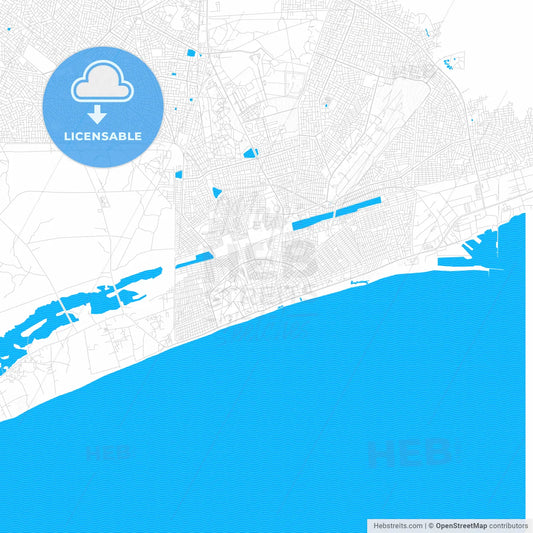 Lome, Togo PDF vector map with water in focus