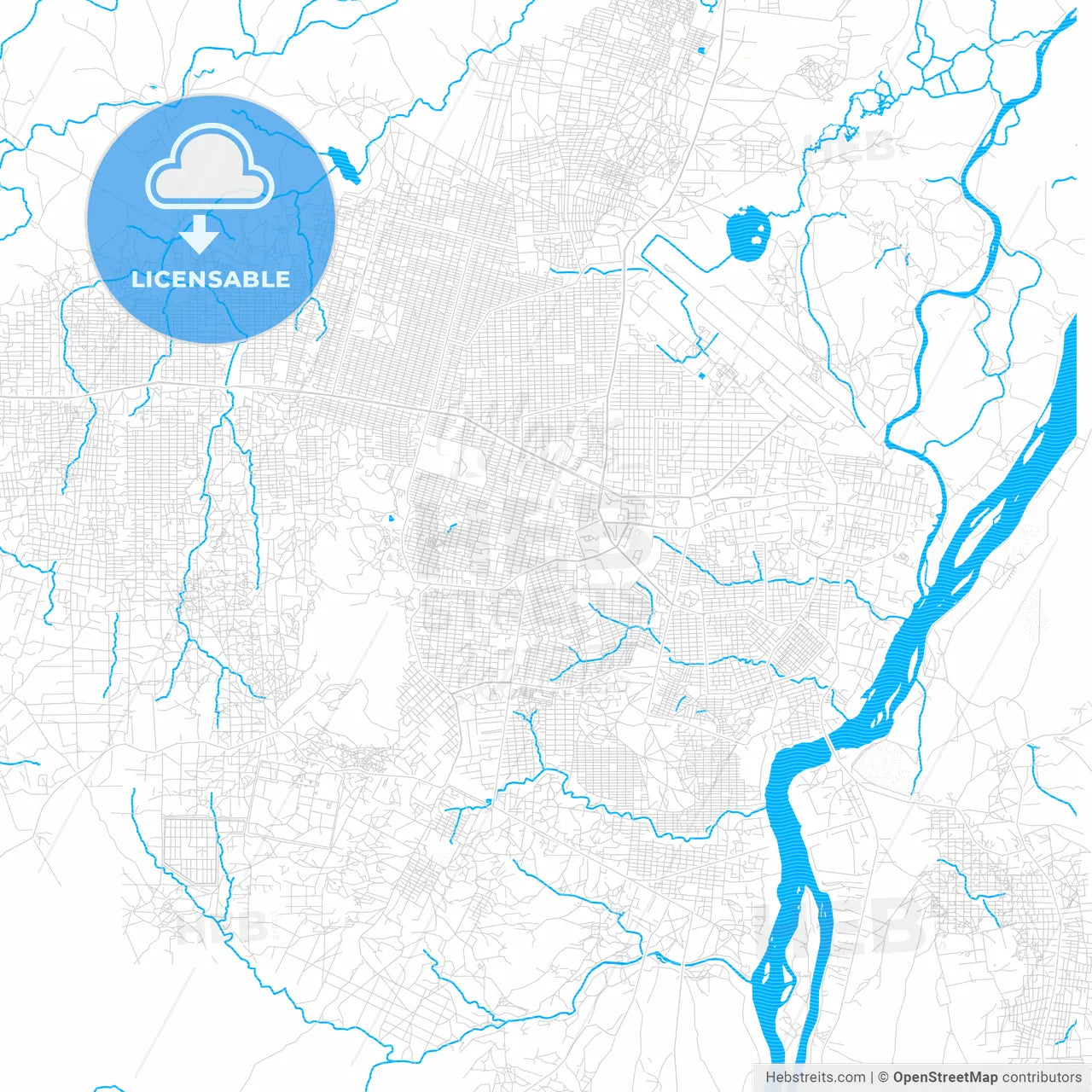 Juba, South Sudan PDF vector map with water in focus
