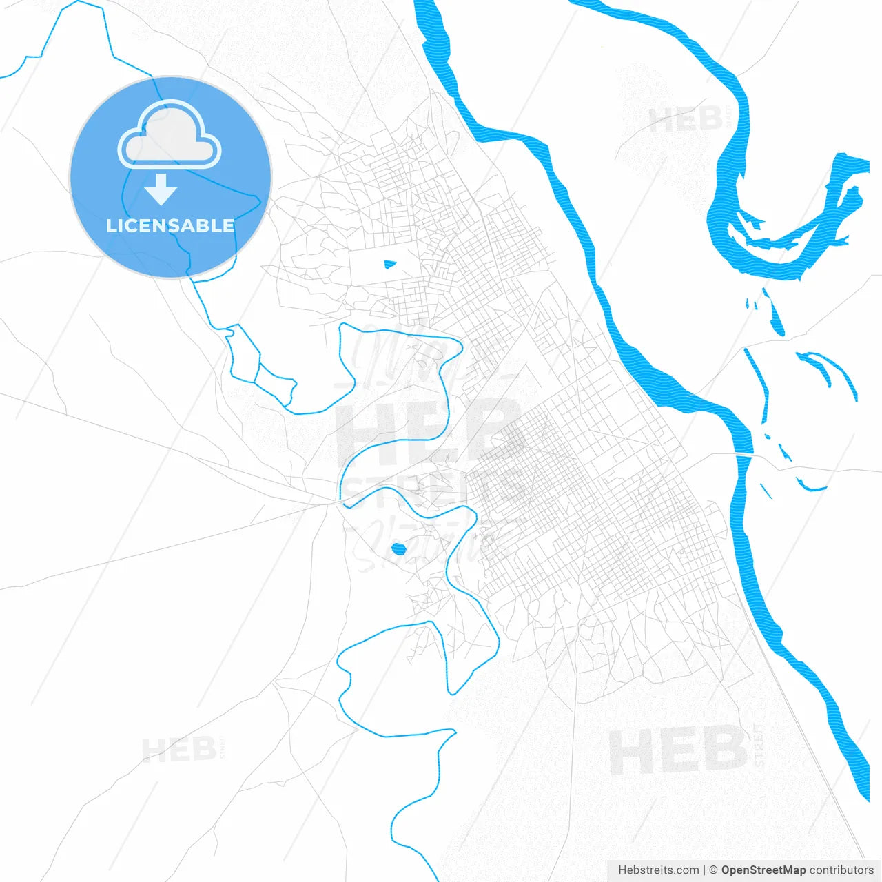 Sarh, Chad PDF vector map with water in focus
