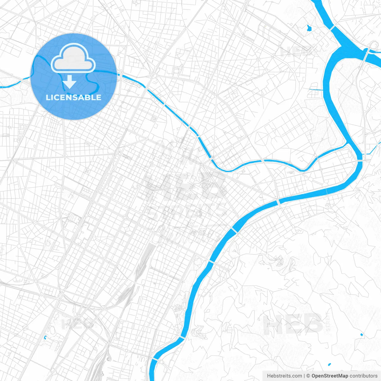 Turin, Italy PDF vector map with water in focus