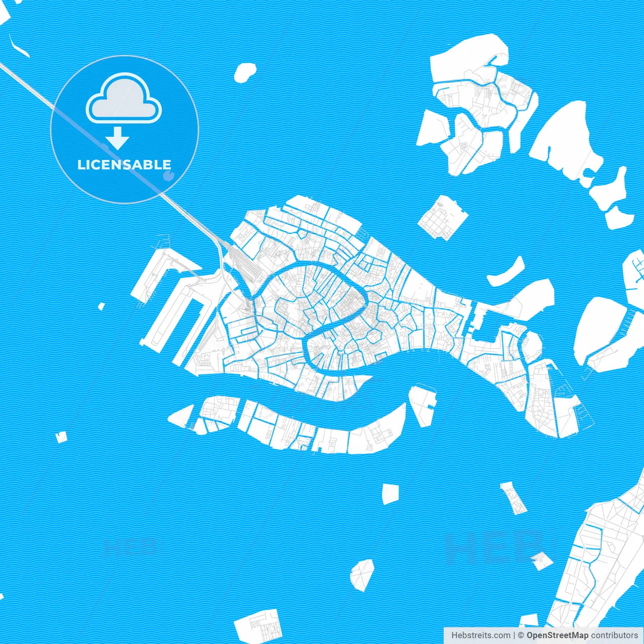 Venice, Italy PDF vector map with water in focus