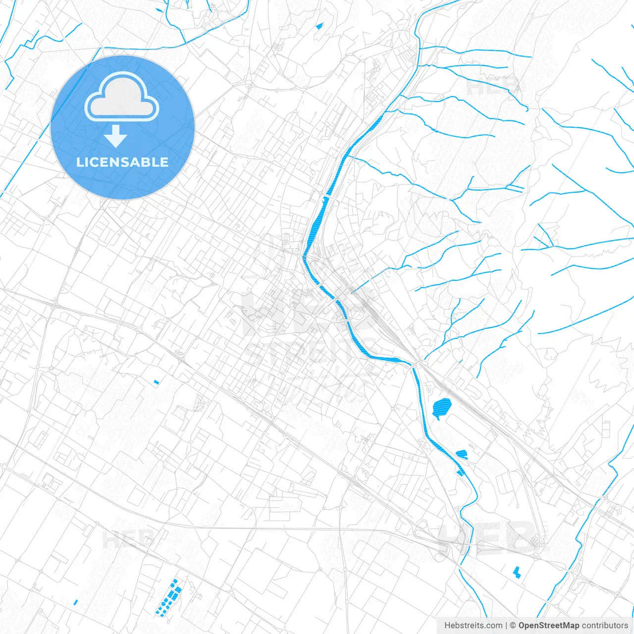 Prato, Italy PDF vector map with water in focus