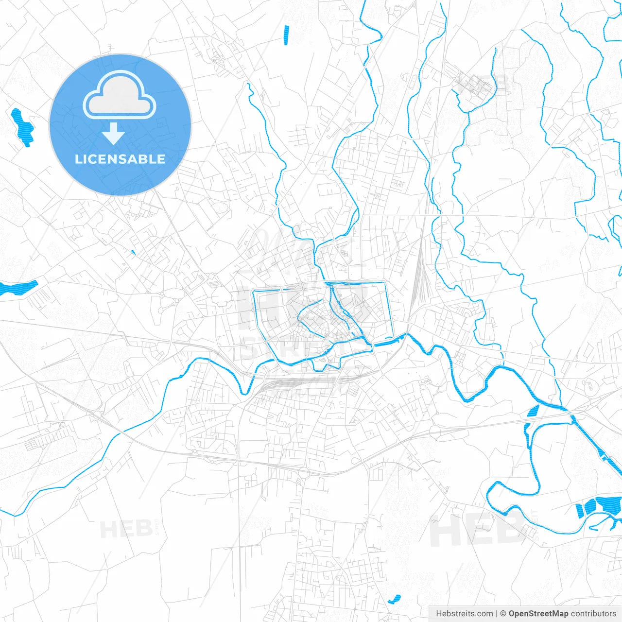 Treviso, Italy PDF vector map with water in focus