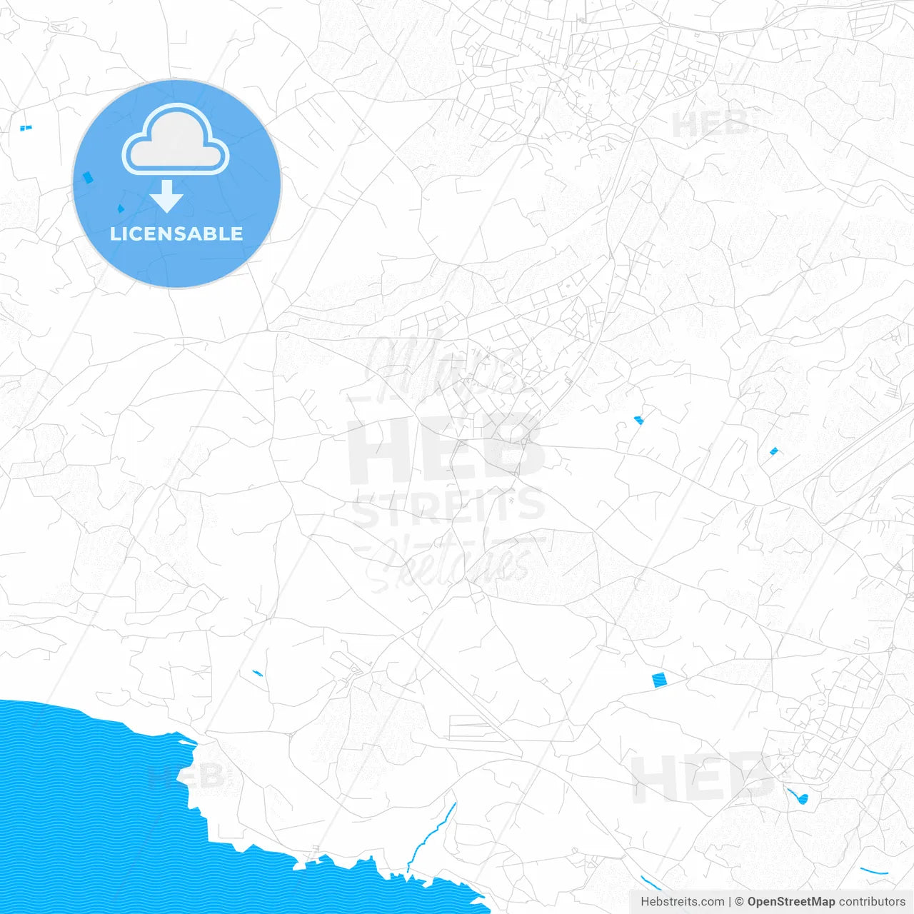 Siġġiewi, Malta PDF vector map with water in focus