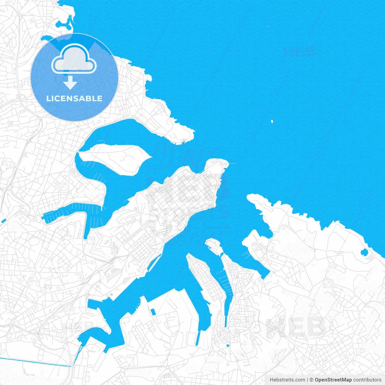 Valletta, Malta PDF vector map with water in focus